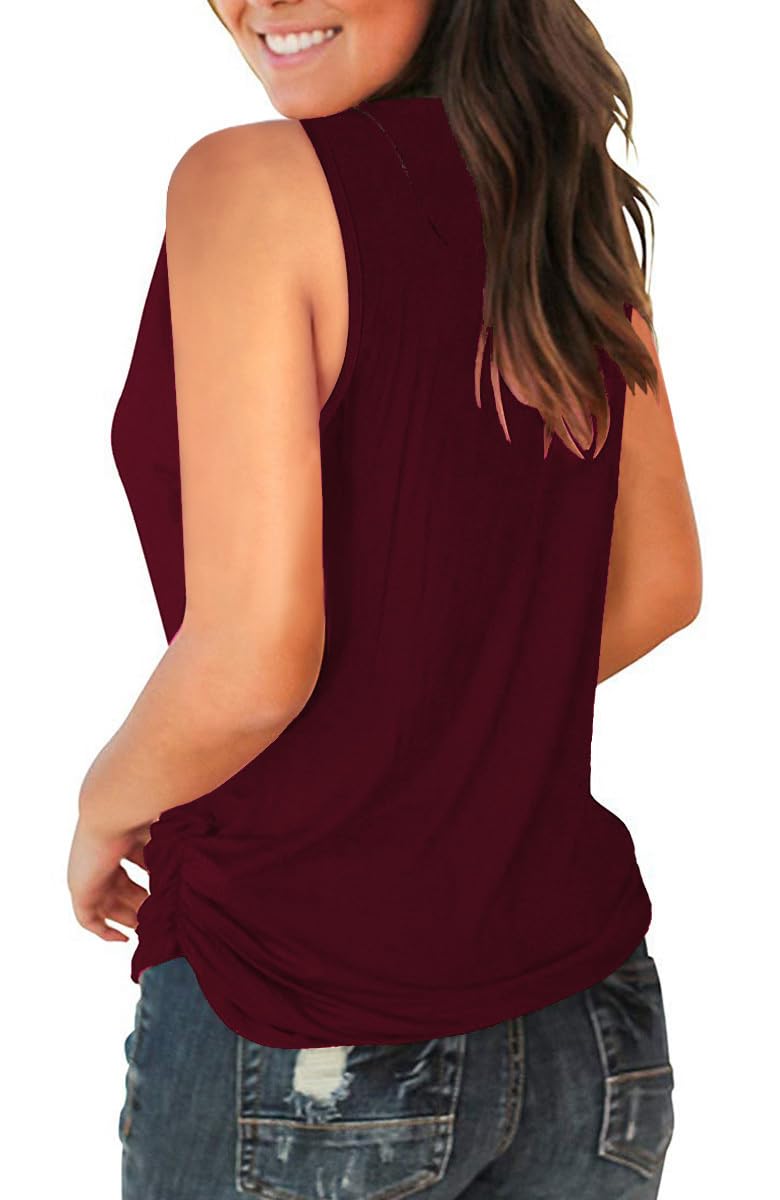 Jescakoo Summer Sleeveless Tops for Women 2019 Deep V Neck Shirts Wine M - Image 4